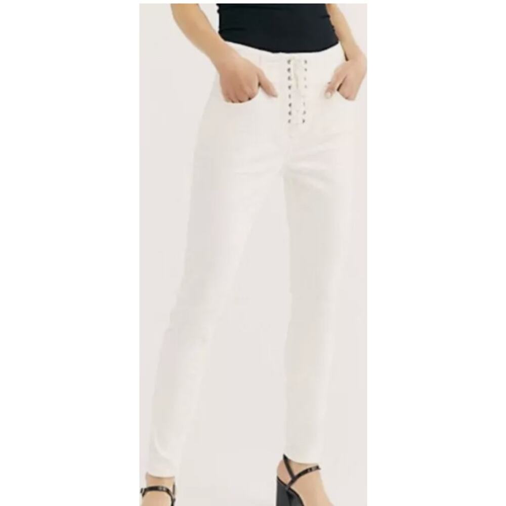 We the Free Curvy Size 34 White Lace Up High Rise Jeans